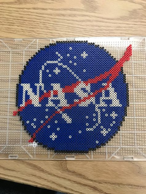 Perler NASA Logo by Slimer530 on @DeviantArt Dog Birthday Party Pets, Perler Bead Mario, Easy Perler Bead Patterns, Graph Paper Drawings, Easy Perler Beads Ideas, Nasa Logo, Fuse Bead Patterns, Hama Beads Design, Hama Bead