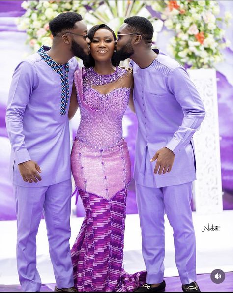 Purple Kente, Ghana Traditional Wedding, Kente Dresses, Kente Fashion, African Traditional Wedding Dress, Kente Dress, Classy Gowns, African Traditional Wedding, Kente Styles