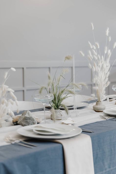 Coastal bridal inspiration in marine blues & greens | Southern California Bridal Inspiration | Gallery | Item 34 Coastal Colour Palette, Jewelry Table, Tying Knots, Table Setting Inspiration, Wedding Southern California, Deco Floral, Wedding Table Settings, Wedding Tablescapes, Marine Blue