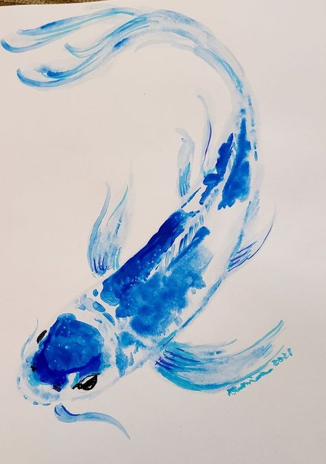 Watercolor Fish Tattoo, Blue Koi Fish, Watercolor Koi Fish, Fish Watercolor, Blue Koi, Koi Watercolor, Marine Artist, Learn Watercolor Painting, Sea Life Art