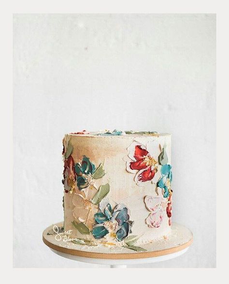 Buttercream Painting, Textured Buttercream, Painted Wedding Cake, Painting Wedding, Single Tier Cake, Cake With Flowers, Big Wedding Cakes, Bold Flowers, Tier Cake