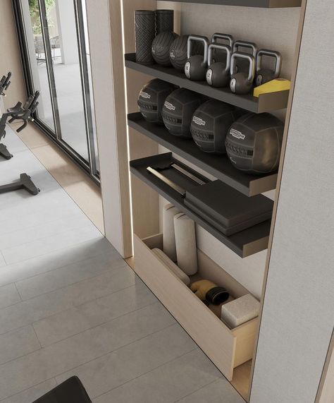 Storage In Closet, Small Home Gym Ideas, Home Gym Inspiration, Recovery Room, Small Home Gym, Luxury Gym, Workout Room Home, Diy Home Gym, Basement Gym