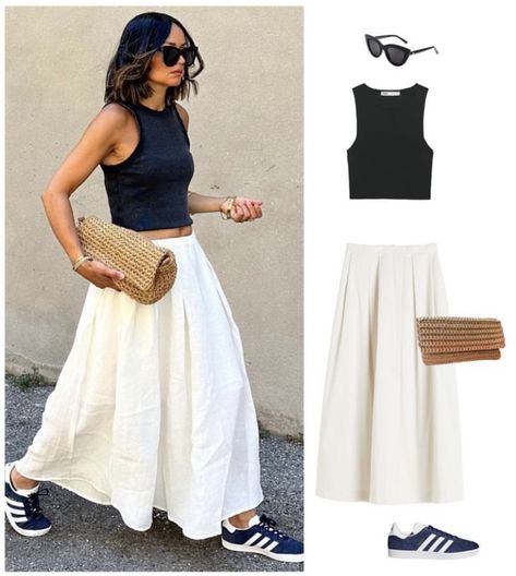 White Skirt Outfits, White Midi Skirt, Maxi Skirt Outfits, Italy Outfits, Moda Paris, Quiet Luxury, White Skirt, Luxury Style, Looks Style