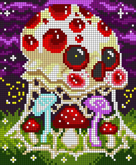 Alpha pattern #141115 | BraceletBook Mushroom Pixel Art, Mushroom Pixel, Pokemon Cross Stitch Patterns, Pokemon Cross Stitch, Chamomile Flower, Graph Crochet, Cool Pixel Art, Pixel Art Grid, Tapestry Crochet Patterns