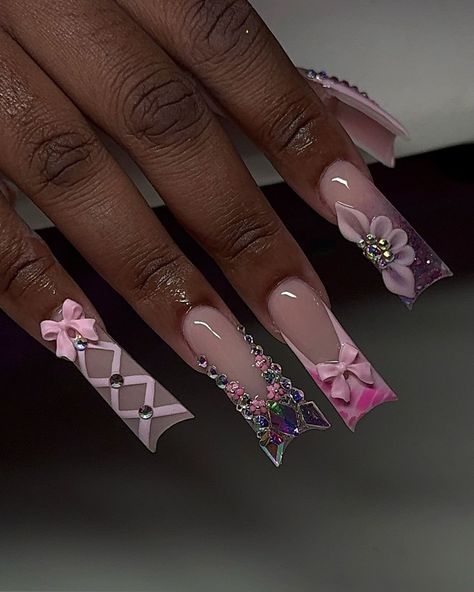 Charm Nails Acrylic, 19 Birthday Nails, Cute Colorful Nails, Pink Birthday Nails, Birthday Nail Ideas, Pink Acrylic Nail Designs, Nails With Pink, Weak Nails, Hard Nails