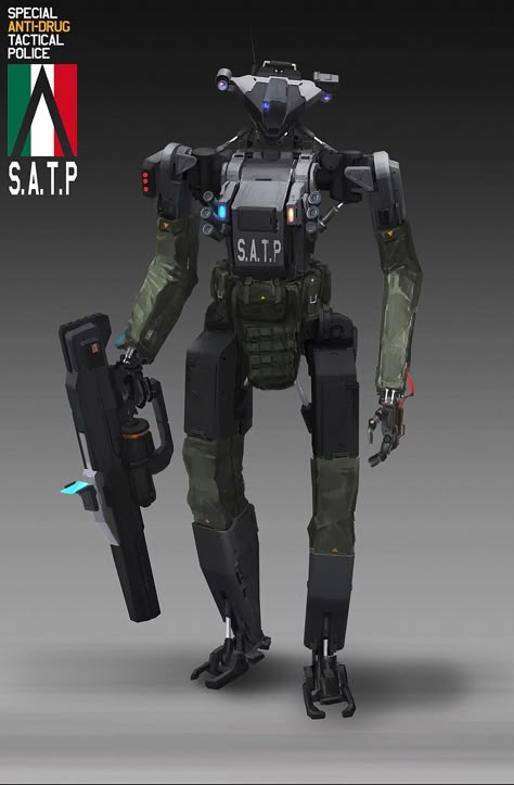 Police Robot, Randy Zheng on ArtStation at https://www.artstation.com/artwork/NaXWN Robots Concept Art, Police Robot, Combat Robot, Military Robot, Battle Robots, Cyberpunk Rpg, Futuristic Robot, Battle Droid, Starship Troopers