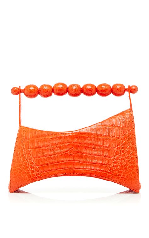 Beaded Asymmetric Crocodile Clutch by NANCY GONZALEZ (=) Orange Clutch, Oversized Purse, Orange Purse, Novelty Purses, Crocodile Handbags, Nancy Gonzalez, Jaune Orange, Rainbow High, Crocodile Skin