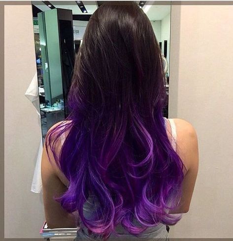 Ends Of Hair Dyed Purple, Purple Ends On Black Hair, Long Straight Purple Hair, Purple Ombre Hair Color For Brunettes, Black Hair With Purple Ends, Purple Hair Ends, Black And Purple Ombre Hair, Purple Tips Hair, Purple Hair Ombre