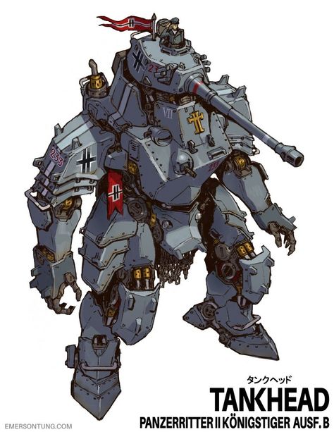 Tankhead — Emerson Tung Dieselpunk Mech, Walking Tank, Mecha Tanks, Robots Tanks, King Tiger, Mecha Suit, Mech Suit, Cool Robots, Arte Robot