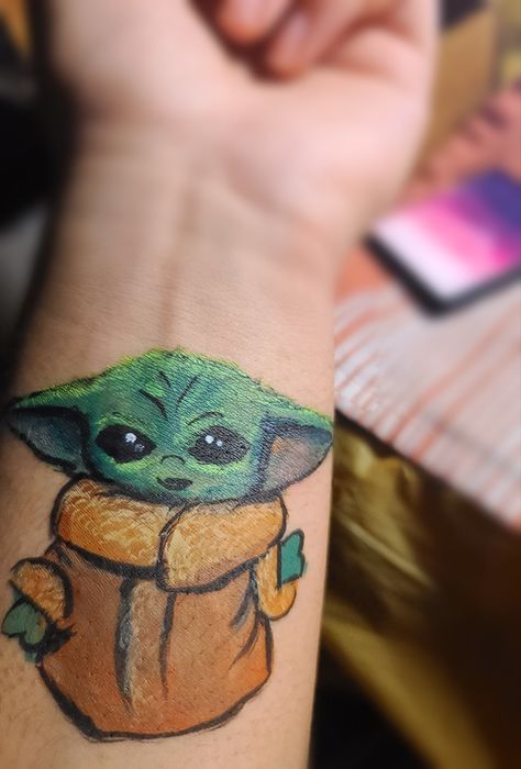 Grogu baby yoda faint arm paint Baby Yoda Face Paint, Yoda Face Paint, Arm Painting, Face Painting, Face Paint, Paint