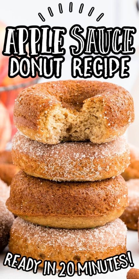 Baked Applesauce, Baking With Applesauce, Cinnamon Applesauce, Doughnut Recipe Easy, Easy Donut Recipe, Homemade Donuts Recipe, Baked Doughnuts, Apple Donuts, Baked Donut Recipes