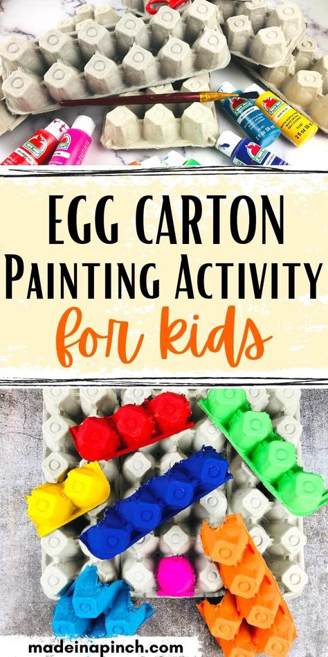 Egg carton painting for kids! Egg cartons are a great re-useable resource and perfect for crafting. Turn egg cartons into a puzzle activity similar to Tetris that helps develop creativity, critical thinking skills, and fine motor skills. It's so fun that it will keep kids busy for hours! Kids Painting Activities, Preschool Painting, Diy Kid Activities, Puzzle Activity, Egg Cartons, Egg Crates, Painting Activities, Egg Box, Kid Friendly Activities