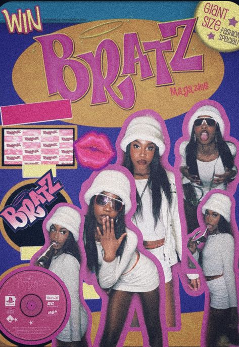 Bratz Dolls Aesthetic Photoshoot, Bratz Aesthetic Photoshoot, Brats Doll Photoshoot Ideas, Y2k Aesthetic Bratz, Y2k Theme Photoshoot, Y2k Black Women Photoshoot, Brats Photo Shoot, Y2k Style Photoshoot, Bratz Doll Box Photoshoot