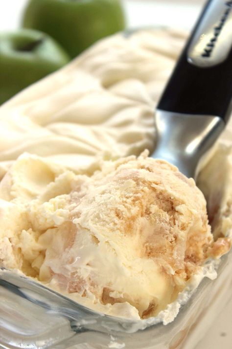 No Churn Caramel Apple Ice Cream Recipe - Sweet Party Place Apple Cider Ice Cream Recipe, Caramel Apple Ice Cream Topping, Apple Ice Cream Recipe, Cinnamon Apples And Ice Cream, Vanilla Caramel Ice Cream, No Churn Salted Caramel Ice Cream, Caramel Apple Ice Cream, Apple Ice Cream, Ice Cream Mix