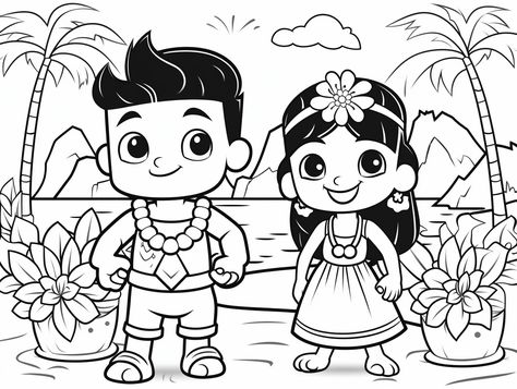 Luau Coloring Pages, Hawaii Coloring Pages Free Printable, Luau Party Games, Kids Luau, Tiki Masks, Hawaii Activities, Tiki Mask, Luau Theme, Hula Dancers