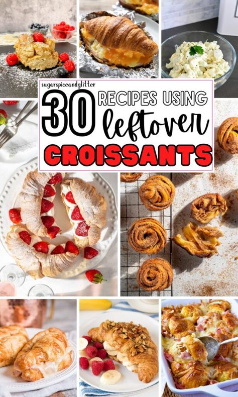 From savory dishes to sweet treats, these 30 Recipes Using Leftover Croissants make the most of croissants' flaky texture and rich flavor, ensuring you can enjoy them in a variety of exciting ways - from Croissant French Toast to Buttery Croissant Turkey Stuffing, Croissant Waffles to Croissant Cookie Bars! What To Make With Crossiants, Stuff To Make With Croissants, What To Make With Leftover Croissants, Croissant Snack Ideas, Dinner With Croissants, Mini Crossaints Recipes, Uses For Croissants, Recipes Using Croissant Rolls, Croissant Ideas Breakfast