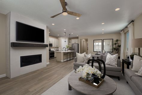 Spacious great room with contemporary fireplace | Bronze model home | Windsor, Colorado | Richmond American Homes Windsor Colorado, Richmond American Homes, Contemporary Fireplace, Model Home, Great Room, Model Homes, Dream Homes, Estate Agent, Great Rooms