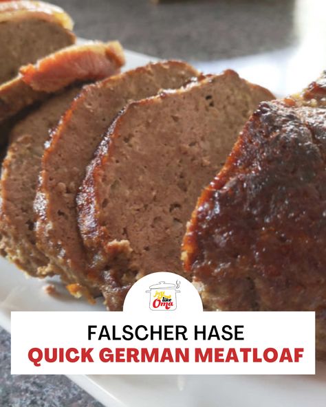 Oma's German Meatloaf Recipe ~ Falscher Hase Ground Beef And Sausage Meatloaf, German Mashed Potatoes, German Meatloaf, Quick Meatloaf, German Meat, Meat Loaves, Mashed Potatoes And Gravy, Potatoes And Gravy, German Dishes