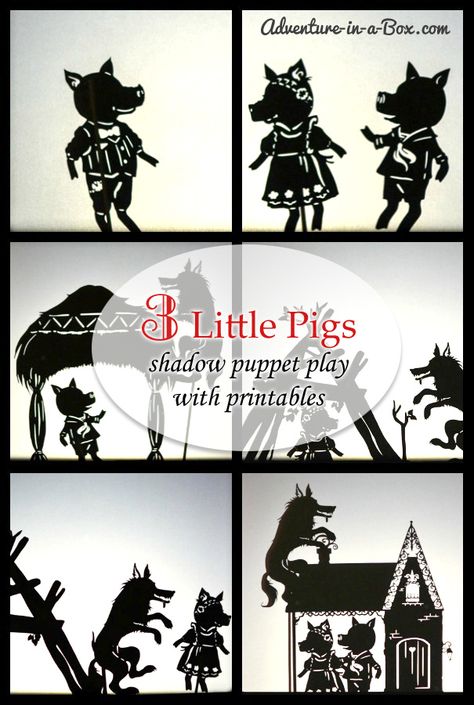 Three Little Pigs: Shadow Puppet Play with Printables Shadow Puppet Theatre, Shadow Puppetry, 3 Pigs, Pig Showing, 3 Little Pigs, Famous Fairies, Shadow Theatre, The Three Little Pigs, Puppet Theatre