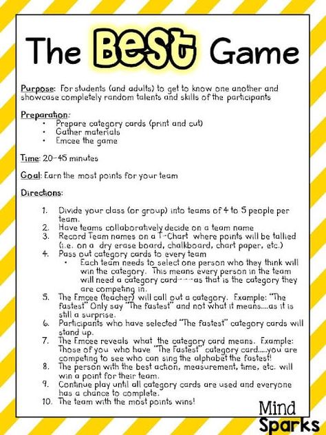 Teacher Games Team Building, Active Team Building Games, Easy Fun Team Building Games, Ice Breakers For Staff Meetings, First Grade Games Team Building, Fun Middle School Games, End Of The Year Games Middle School, Guess Who Ice Breaker Game, Community Builder Activities