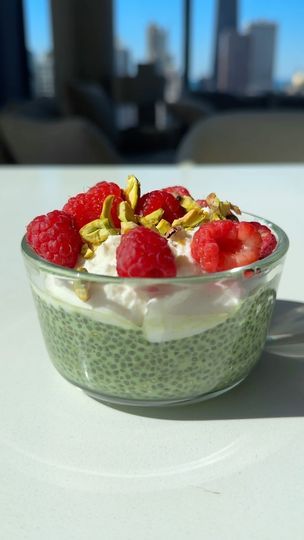 65K views · 12K reactions | Pistachio Chia Seed Pudding 💚  **Ingredients:**  - 2 tbsp chia seeds per serving (I made 2 servings in the video)  - 1/2 cup milk of choice (I used cow’s milk) -1 Tbsp pistachio spread (froth or blend with milk)  - Optional: 1 tsp sweetener of choice (I didn’t use any since the pistachio spread is sweet) - 1/4 tsp vanilla extract - Yogurt (I used Siggi’s vanilla yogurt) -Fresh raspberries   **Refrigerate for at least 4 hours (preferably overnight)** | Samar Kullab MS, RDN, LDN | Adrian Berenguer · Little Things Pistachio Spread, High Fiber Vegetables, Pistachio Pudding, Chocolate Bites, Fresh Raspberries, Chia Seed Pudding, Yogurt Recipes, Fiber Foods, Vanilla Yogurt