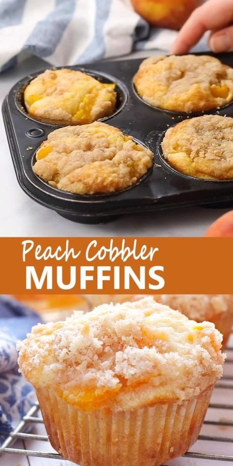 Cobbler Muffins, Peach Cobbler Muffins, Peach Muffins, Peach Dessert Recipes, Peach Desserts, Torte Cupcake, Homemade Muffins, Peach Recipe, Cobbler Recipes