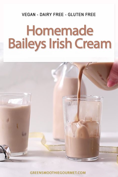 This healthier homemade Baileys Irish Cream is made in 2 minutes with 5 ingredients. It is creamy, made with just milk, yet low in calories and lower in sugar than the original. Add Irish whisky or keep it non-alcoholic. This is homemade Baileys without condensed milk is perfect for holiday celebrations! Baileys Irish Cream Drinks, Irish Cream Drinks, Vegan Baileys, Homemade Baileys Irish Cream, Baileys Irish Cream Recipes, Christmas Chocolate Desserts, Irish Cream Recipe, Homemade Baileys, Festive Holiday Drinks