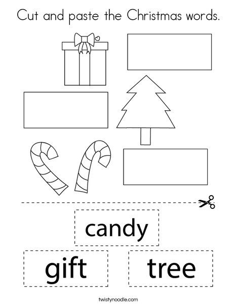 Cut and paste the Christmas words Coloring Page - Twisty Noodle Christmas Cut And Paste Worksheets, December Worksheets, Christmas Worksheet, 3rd Grade Math Worksheets, Twisty Noodle, Christmas Activity Book, Cut And Paste Worksheets, December Crafts, English Christmas