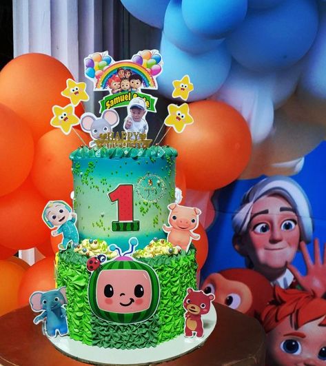 Cocomelon Cake Design, Cocomelon 2, Cocomelon Theme, Cocomelon Cake, Baby Birthday Party Theme, Cocomelon Birthday, 2 Tier Cake, Indian Dessert, Cartoon Cake