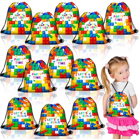 PRICES MAY VARY. Total Quantity: packed with a total of 12 pieces building blocks goodie bags with 3 different styles, 4 pieces for each style; Ample quantity for party decoration and sharing with family and friends Safe Material: building blocks party bag is made of density polyester, light but strong, sturdy, machine washable and not easy to fade, can be applied for a long time; Note: it is recommended to wash the bag with mild detergent and hang to dry Drawstring Closure: this building block Birthday Bags For Kids, Favor Bags Birthday, Birthday Bags, Lego Land, Party Favor Bag, Bags For Kids, Birthday Bag, Baby Shower Decoration, Lego Birthday