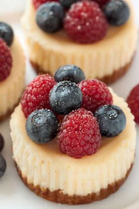 Gluten-Free Mini Cheesecakes are potluck perfect. Everyone will ask for the recipe! Raspberry Treats, Tea Pastries, Soiree Ideas, Dessert Oreo, Gluten Free Cheesecake, Cheesecake Mini, Desserts Vegan, Gluten Free Desserts Recipes, Gf Desserts