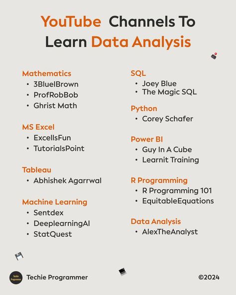 YouTube channels to learn data analysis #data #datacenter #datascientist #dataanalytics #python #pythonprogramming #programmerlife Learn Data Analysis, Youtube Channels To Learn Coding, Data Science Books, Python Data Analysis, Data Analysis Aesthetic, Data Analytics Infographic, Useful Skills To Learn, Basic Computer Programming, Computer Science Programming