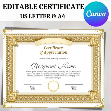 Retirement Certificate, Veterans Appreciation, Gift Template, Course Completion Certificate, Training Certificate, Editable Certificates, Military Honor, Awards Certificates Template, Gold Certificate