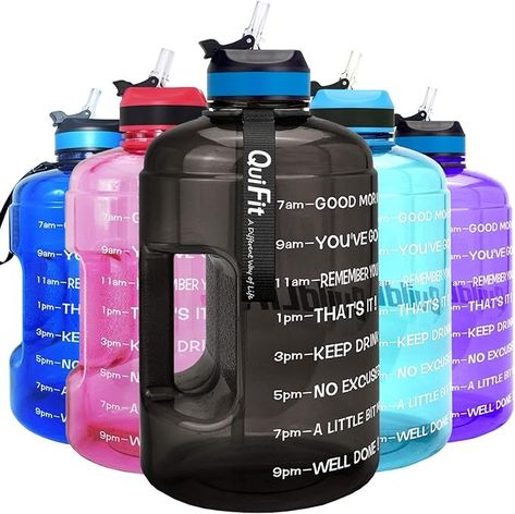 Amazon.com : QuiFit Motivational Gallon Water Bottle - with Straw & Time Marker BPA Free Large Reusable Sport Water Jug with Handle for Fitness Outdoor Enthusiasts Leak-Proof : Sports & Outdoors Giant Water Bottle, Large Water Bottle, Gallon Water Bottle, Water Bottle With Straw, Water Jug, Window Shopping, Shop Window, Leak Proof, Bpa Free