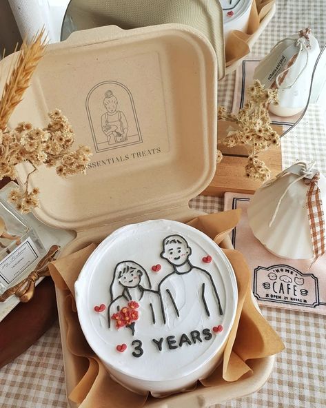 3rd Anniversary Cake, Aniversary Cakes Designs, 26 Birthday Cake, Friendship Cake, Anniversary Cake Designs, Cake For Boyfriend, Happy Anniversary Cakes, Dad Birthday Cakes, Korean Cake