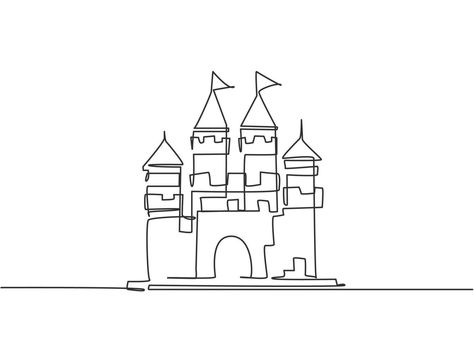 Castle Line Drawing, Drawing Of Castle, Castle Line Art, Drawing Castle, Cloud Outline, Princess Tower, Castle Drawing, Castle Tower, Design Moodboard