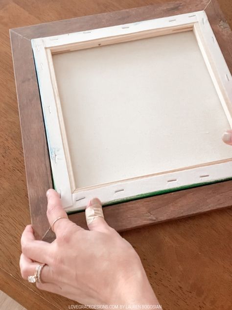 How To Frame a Canvas with a Normal Picture Frame | Love, Grace How To Make A Frame For A Canvas Painting, Framing Canvas Pictures, How To Build A Frame For A Canvas, Adding A Frame To A Canvas, Canvas Picture Frame Diy, Canvas Art Frame, Frame Canvas Painting, Making Frames For Canvas, Diy Framing Canvas