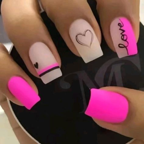 New In Box 24 Chic Barbie Pink Medium Square Nails, Glossy Finish With Heart/Love Designs Smoke & Pet Free Clean Home Pedicure Art, Pattern Nails, Fingernail Art, Valentine Nail, Nails 2018, February Nails, Hot Pink Nails, Nail Designs Valentines, Love Pattern