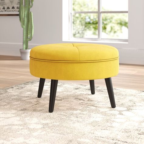 Yellow Ottoman, Ottoman Fabric, Black Ivy, Round Storage Ottoman, Large Sectional, Bedside Desk, Fabric Yellow, Cocktail Ottoman, Ottoman In Living Room