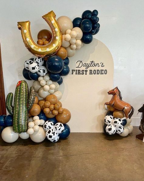 Western Party Balloon Arch, Rodeo Themed Balloon Arch, 1st Rodeo Birthday Backdrop, Cowboys 1st Birthday Party, First Rodeo Birthday Balloon Arch, Yellowstone First Birthday Party, My First Rodeo Baby Shower Boy, Western Theme Balloon Arch, Western Theme Birthday Party Boy