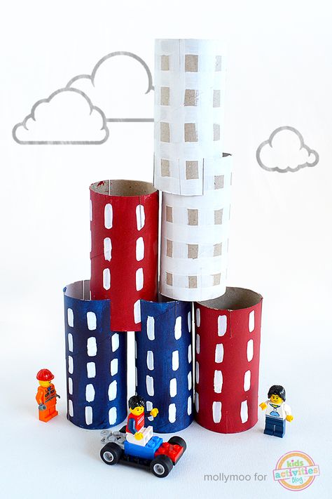 Toilet Roll City - the perfect make and play craft with limitless stacking toy possibilities. Toilet Roll Craft, Cardboard Rolls, Toilet Paper Crafts, Toilet Paper Rolls, Toilet Paper Roll Crafts, Paper Roll Crafts, Crafty Kids, Stacking Toys, Paper Towel Roll Crafts