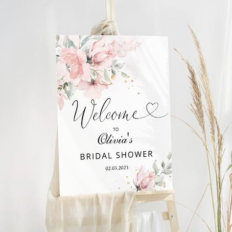 Floral blush pink bridal shower welcome foam board Blush Pink Bridal Shower, Welcome Board, Gold Bridal Showers, Pink Bridal Shower, Pink Bridal, Floral Bridal Shower, Blush And Gold, Bridal Shower Party, Kids Stationery