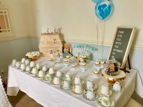 Gorgeous table shot of our vintage style "afternoon tea" Baby shower. Tea Party Themed Baby Shower Ideas Boy, Afternoon Tea Baby Shower Ideas, High Tea Baby Shower Ideas, Afternoon Tea Baby Shower, Twin Boy And Girl Baby Shower, Boy Shower Ideas, Baby Boy Shower Ideas, Tea Party Baby Shower Theme, Baby Shower Afternoon Tea