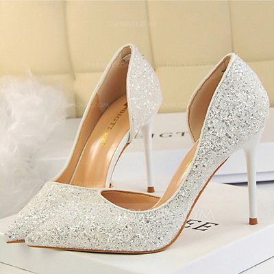 [US$ 32.99] Women's Sparkling Glitter Stiletto Heel Closed Toe Pumps With Others (047142527) Wedding Heels Bridesmaid, Glitter Wedding Shoes, Glitter Stilettos, Perfect Wedding Shoes, Wedding Boots, Prom Heels, Bridesmaid Shoes, Glitter Shoes, Womens Wedding Shoes