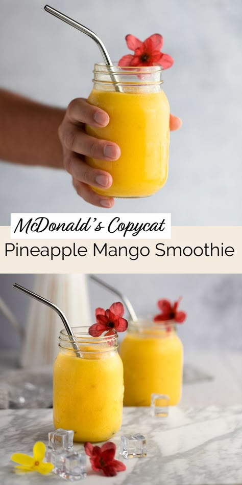 Smoothies With Frozen Mango, Mango Pineapple Smoothie Mcdonalds, Smoothies With Pineapple Juice, Frozen Mango Smoothie, Rhubarb Punch, Copycat Mcdonalds, Pineapple Mango Smoothie, Pineapple Drink, Mango Pineapple Smoothie