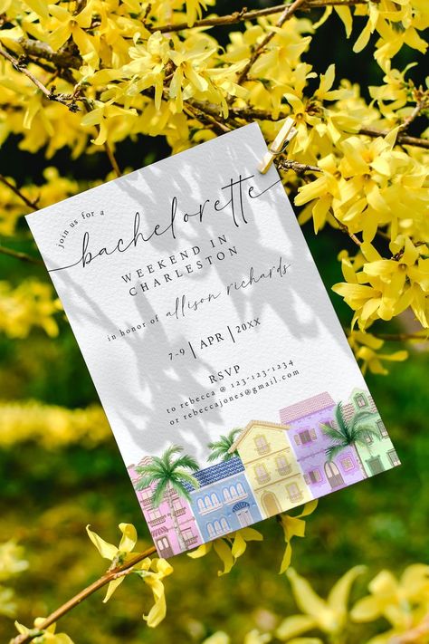 Charleston Bachelorette Itinerary & Invitation Template, Bach Weekend Ideas & Inspo, Digital Download, Rainbow Row Itinerary Template Free, Itinerary Invitation, Charleston Bachelorette, Bach Weekend, Bachelorette Itinerary, Weekend Ideas, Rainbow Row, Itinerary Template, Charleston