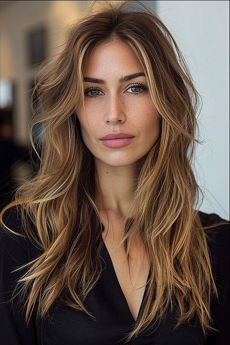 The Cutest Long Layered Haircuts of 2024 Long Layers Fine Hair, Layered Shag With Curtain Bangs, Volume Fine Hair, Layered Haircuts For Fine Hair, Curtain Bangs With Long Layers, Long Layered Shag, Shag With Curtain Bangs, Fine Hair Bangs, Dimensional Highlights