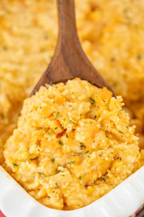 Baked Sweet Potato Grits with Gouda - Plain Chicken Baked Grits, Instant Grits, Easy Holiday Side Dishes, Grits Casserole, How To Cook Grits, Sweet Potato Casserole Easy, Cheesy Grits, Plain Chicken, Cream Butter