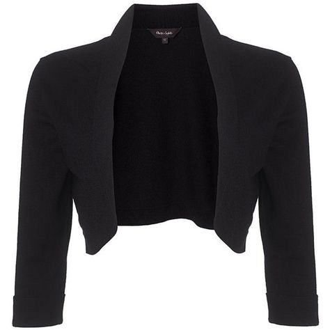 Shawl Collar Bolero ($49) ❤ liked on Polyvore featuring outerwear, jackets, cropped jackets, cropped bolero jacket, bolero jackets, knit bolero and open front jacket Black Bolero Jacket, Three Quarter Sleeve Blazer, Bolero Blazer, Bolero Black, Black Cropped Jacket, Shawl Collar Jacket, Shawl Collar Blazer, Fashion Decades, Ruched Sleeve Blazer