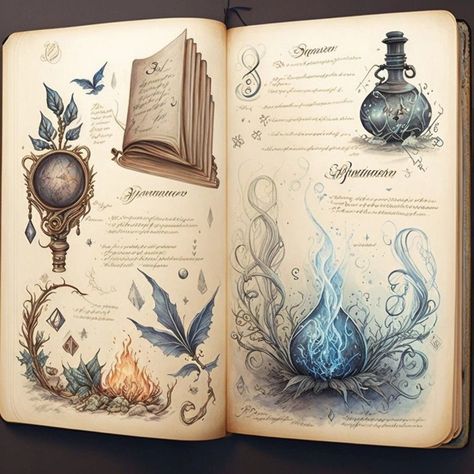 Potion Book Aesthetic, Magic Grimoire Art, Magical Book Art, Witch Book Aesthetic, Magic Book Aesthetic, Spell Book Aesthetic, Magic Book Art, Fantasy Book Art, Dnd Spellbook